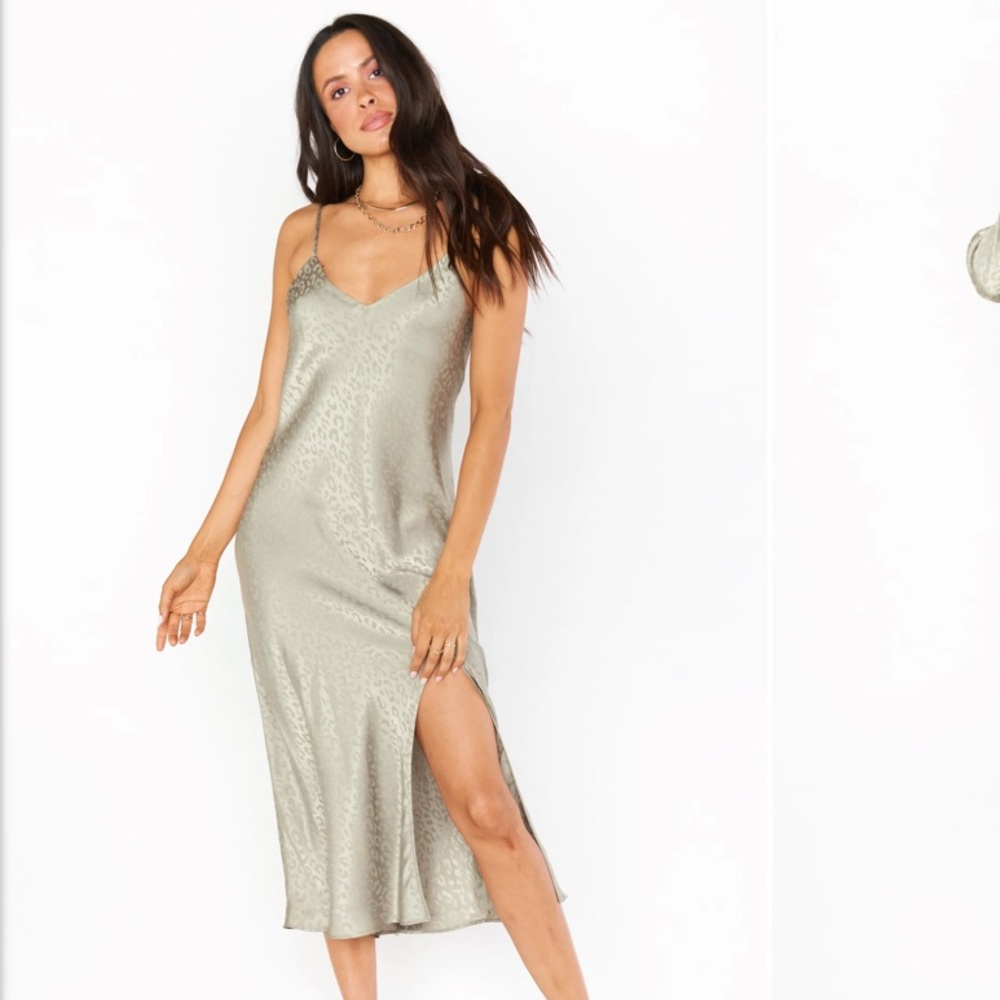 SMYM Zio MIDI Dress Green Cheetah Silk slip size M